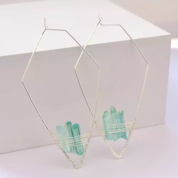 Geo Crystal Threader Hoops! - Picture 2 of 5
